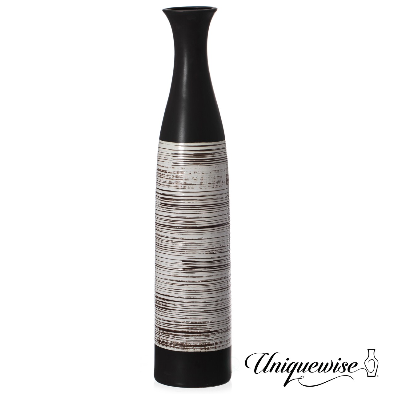 Handcrafted Black and White Waterproof Ceramic Floor Vase - Neat Classic Bottle Shaped Vase, Freestanding Design, Perfect for Tall Floral Arrangements